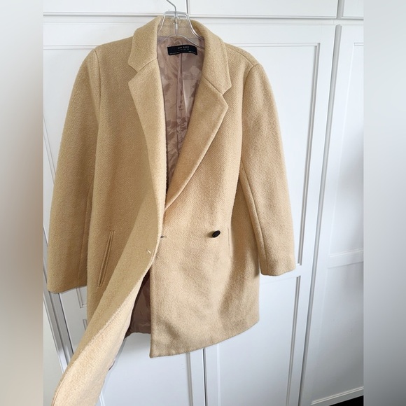Zara Cotton Blend Double Breasted Camel Trench Coat Sz Medium Soft Single Button - Picture 11 of 16